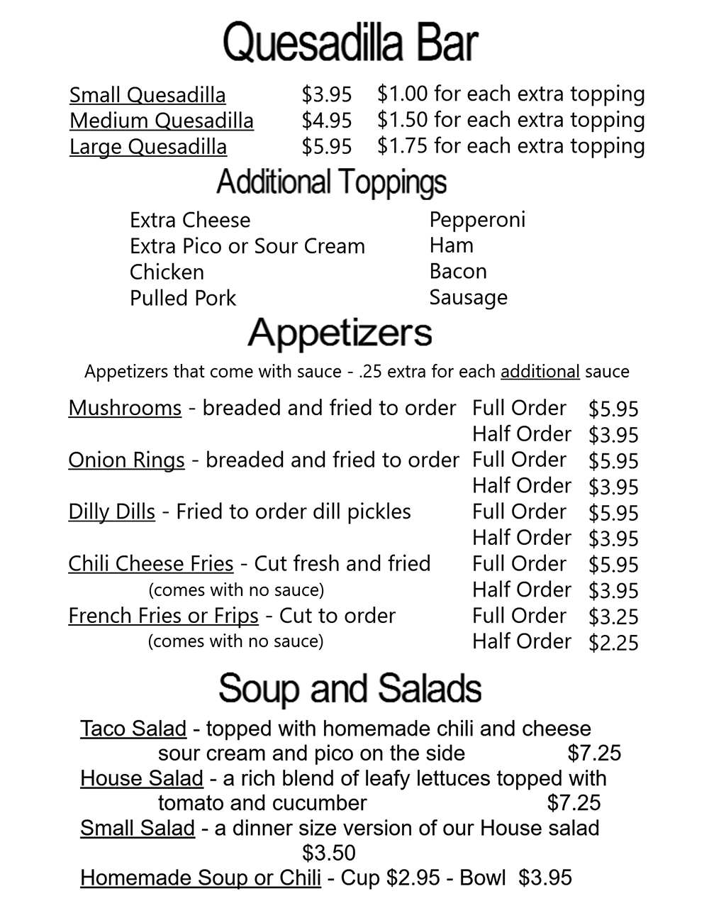 Appetizers and Salads Menu